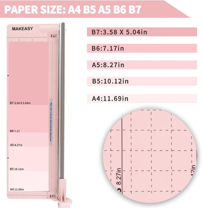 Makeasy Paper Cutter 12 Inch, Guillotine Paper Cutter with 8 Sheet Capacity, Heavy Duty Paper Cutter for Cardstock, Paper Trimmer for Crafting, Classroom and Office, Pink - Image 3